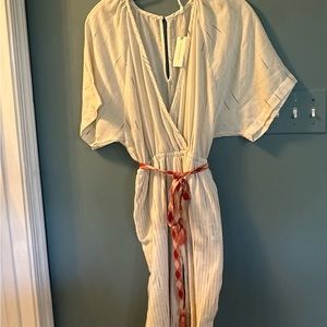 NWT Anthropologie Feather Bone ‘Soleil’ Belted Wrap Front Striped Jumpsuit Small